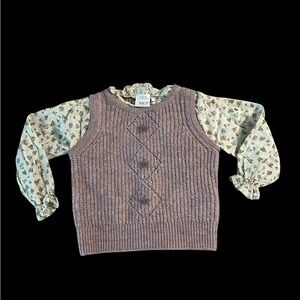 Zara Purple Knit Toddler Vest with Cream Floral Accents
